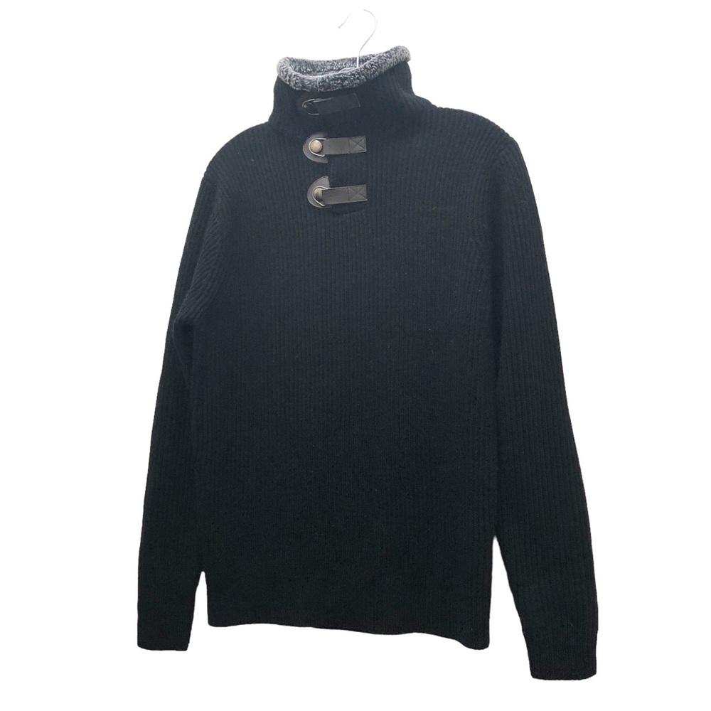XIOS Long Sleeve Turtle Neck with Neck Snap Opening Sweater M Size S Black/Gray